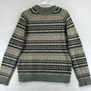 H & M Women’s Pullover Crewneck Sweater Size M Gray/Black/Cream/Tan Wool Blend